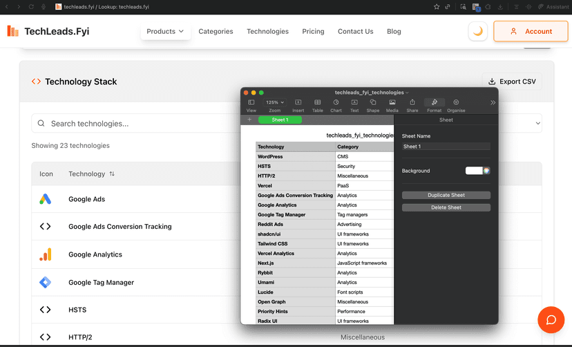 Technology Lookup Interface - Discover website tech stacks